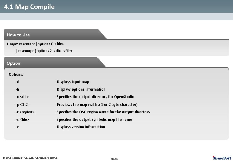 4. 1 Map Compile How to Use Usage: mscmapc [options 1] <file> | mscmapc