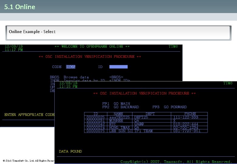 5. 1 Online Example - Select © 2013 Tmax. Soft Co. , Ltd. All