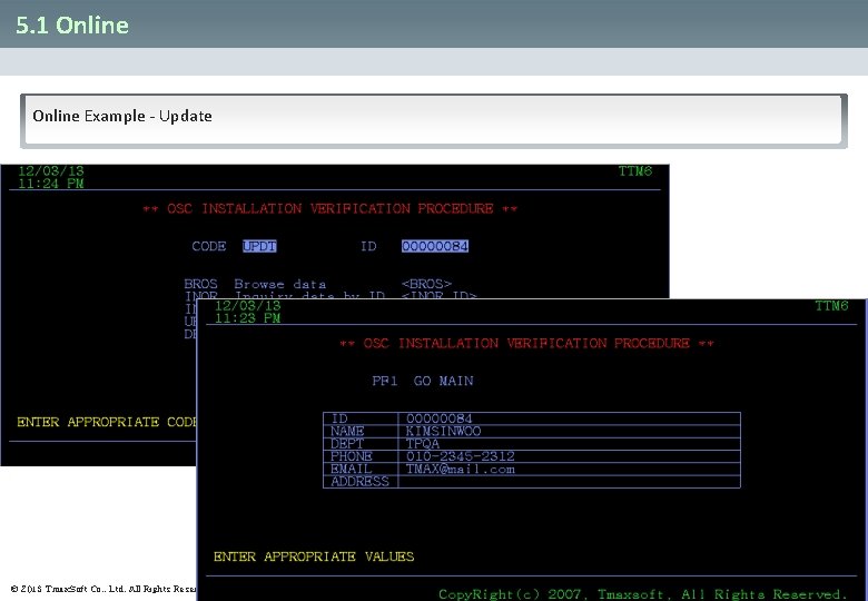 5. 1 Online Example - Update © 2013 Tmax. Soft Co. , Ltd. All