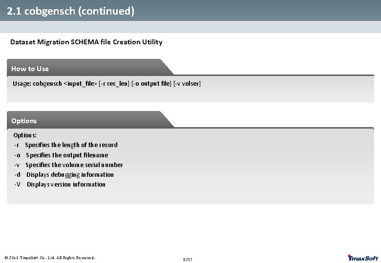 2. 1 cobgensch (continued) Dataset Migration SCHEMA file Creation Utility How to Use Usage: