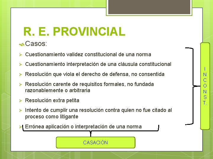 R. E. PROVINCIAL Casos: Ø Cuestionamiento validez constitucional de una norma Ø Cuestionamiento interpretación