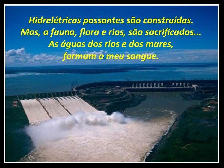 Hidrelétricas possantes são construídas. Mas, a fauna, flora e rios, são sacrificados. . .