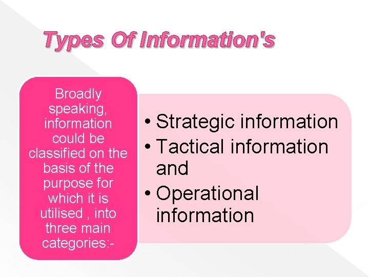 Types Of Information's Broadly speaking, information could be classified on the basis of the