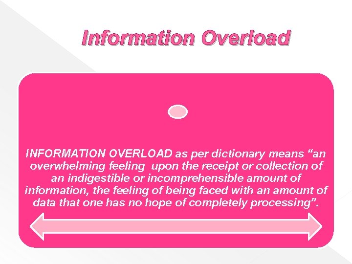 Information Overload INFORMATION OVERLOAD as per dictionary means “an overwhelming feeling upon the receipt