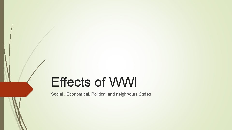 Effects of WWI Social , Economical, Political and neighbours States 
