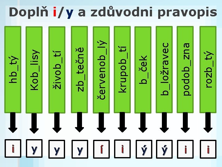 hb_tý Kob_lisy živob_tí zb_tečně červenob_lý krupob_tí b_ček b_ložravec podob_zna rozb_tý Doplň i/y a zdůvodni