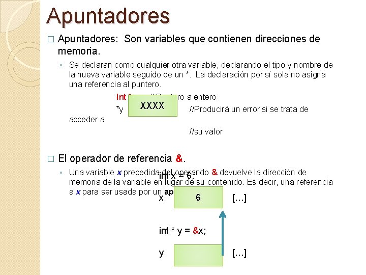 Apuntadores � Apuntadores: Son variables que contienen direcciones de memoria. ◦ Se declaran como