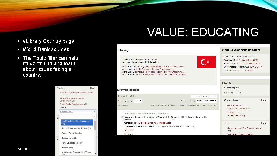  • e. Library Country page • World Bank sources • The Topic filter