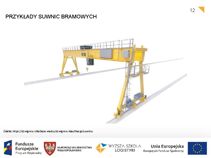 12 PRZYKŁADY SUWNIC BRAMOWYCH Źródło: https: //dzwignice. info/baza-wiedzy/dzwignice-klasyfikacja/suwnice 