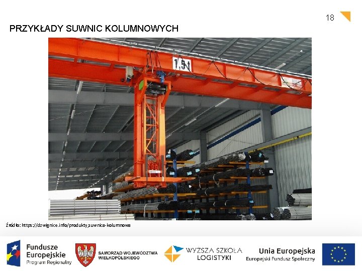 18 PRZYKŁADY SUWNIC KOLUMNOWYCH Źródło: https: //dzwignice. info/produkty, suwnica-kolumnowa 