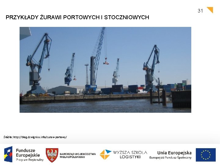31 PRZYKŁADY ŻURAWI PORTOWYCH I STOCZNIOWYCH Źródło: http: //blog. dzwignice. info/zuraw-portowy/ 