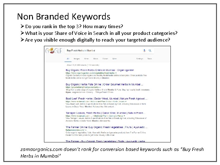 Non Branded Keywords ØDo you rank in the top 3? How many times? ØWhat