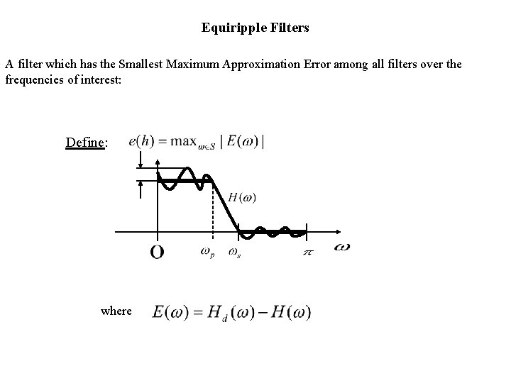 Equiripple Filters A filter which has the Smallest Maximum Approximation Error among all filters