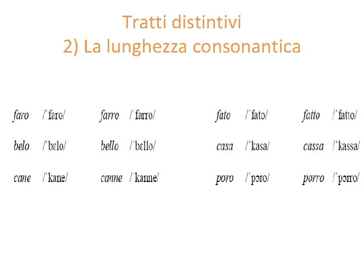 Tratti distintivi 2) La lunghezza consonantica 