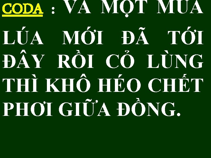 CODA : VÀ MỘT MÙA LÚA MỚI ĐÃ TỚI Đ Y RỒI CỎ LÙNG