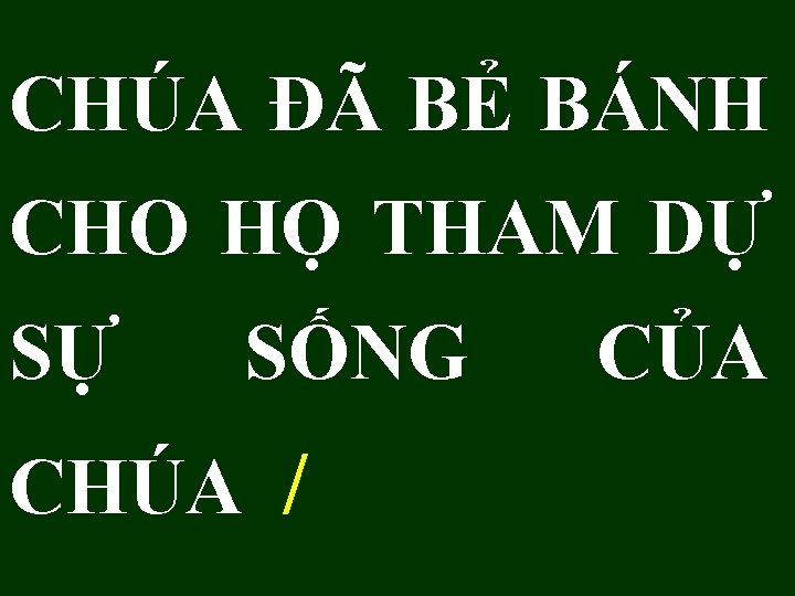 CHÚA ĐÃ BẺ BÁNH CHO HỌ THAM DỰ SỰ SỐNG CHÚA / CỦA 