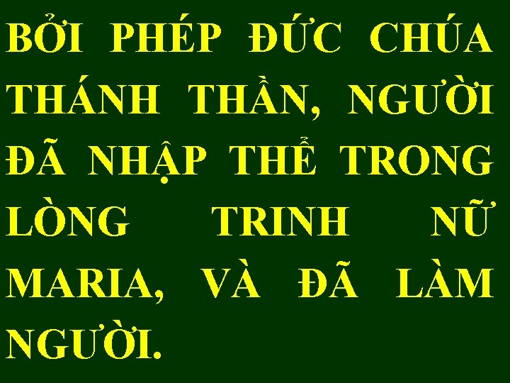 BỞI PHÉP ÐỨC CHÚA THÁNH THẦN, NGƯỜI ĐÃ NHẬP THỂ TRONG LÒNG TRINH NỮ