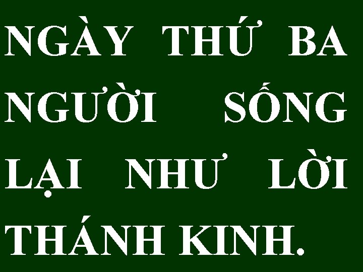 NGÀY THỨ BA NGƯỜI SỐNG LẠI NHƯ LỜI THÁNH KINH. 