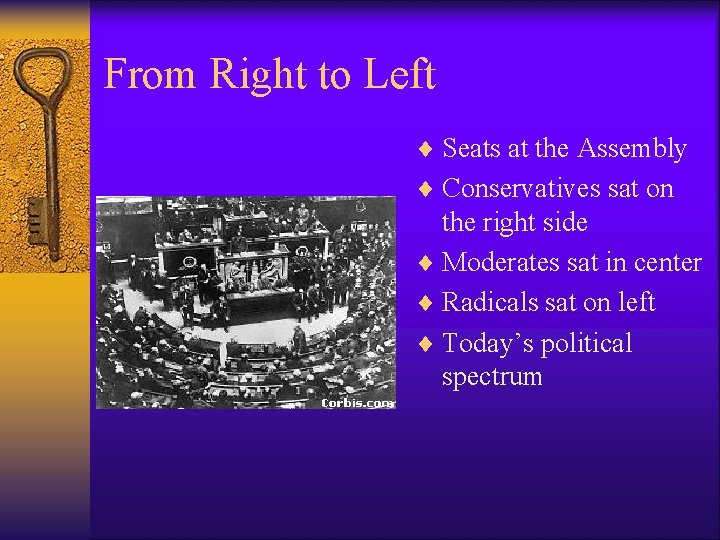 From Right to Left ¨ Seats at the Assembly ¨ Conservatives sat on the