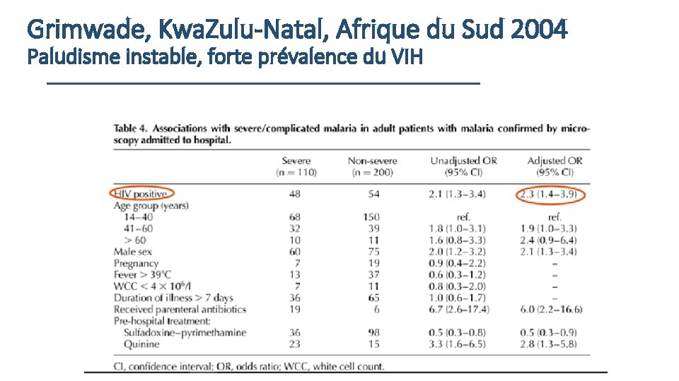 Grimwade, Kwa. Zulu-Natal, Afrique du Sud 2004 Paludisme instable, forte prévalence du VIH 