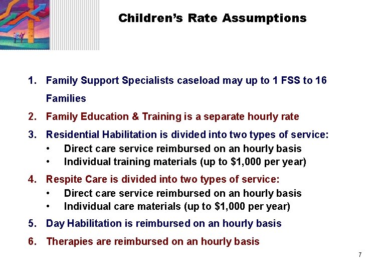 Children’s Rate Assumptions 1. Family Support Specialists caseload may up to 1 FSS to