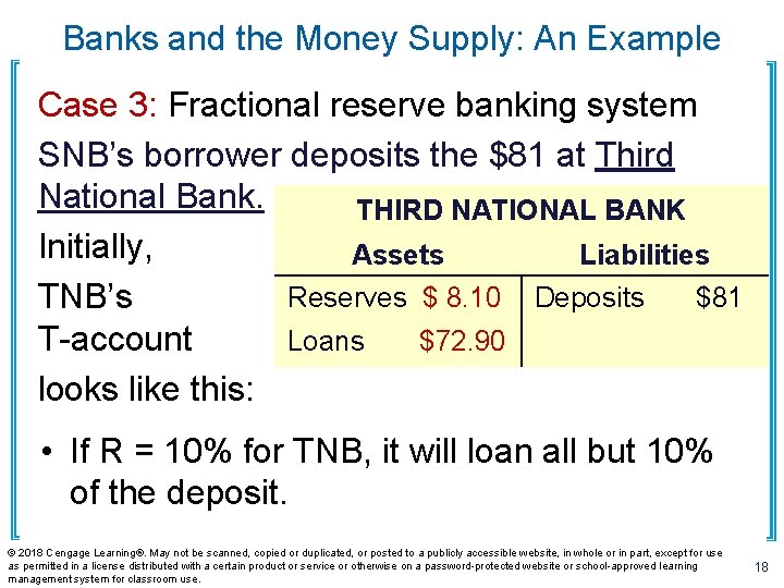 Banks and the Money Supply: An Example Case 3: Fractional reserve banking system SNB’s