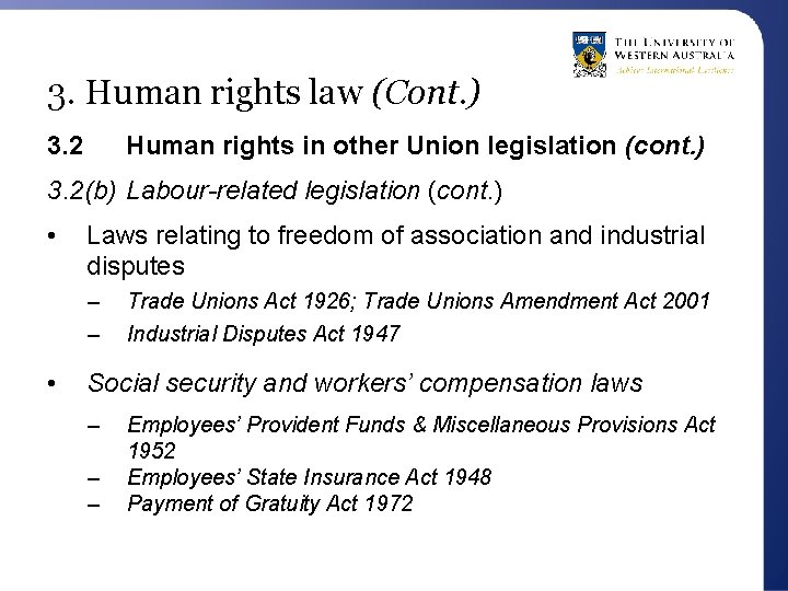 3. Human rights law (Cont. ) 3. 2 Human rights in other Union legislation