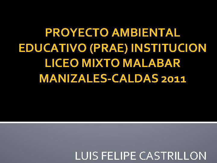 PROYECTO AMBIENTAL EDUCATIVO (PRAE) INSTITUCION LICEO MIXTO MALABAR MANIZALES-CALDAS 2011 LUIS FELIPE CASTRILLON 