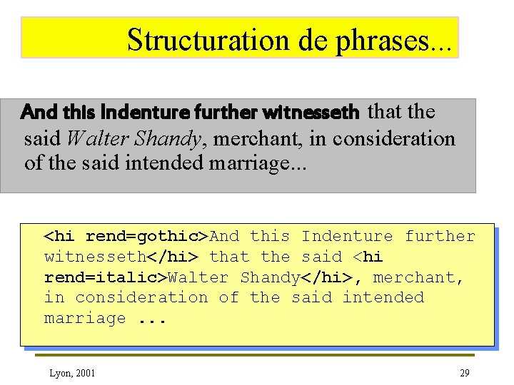 Structuration de phrases. . . And this Indenture further witnesseth that the said Walter