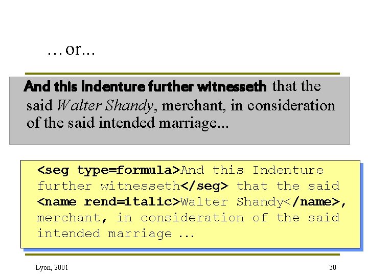 …or. . . And this Indenture further witnesseth that the said Walter Shandy, merchant,