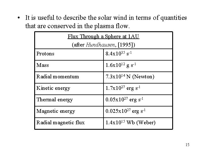  • It is useful to describe the solar wind in terms of quantities