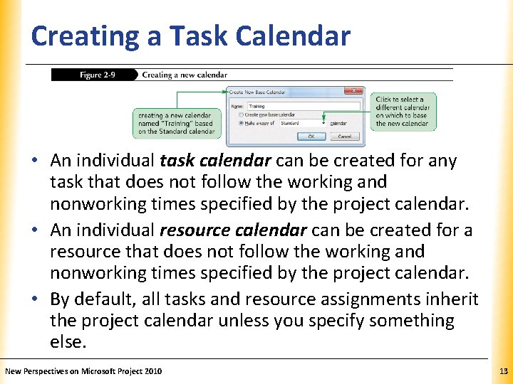 Creating a Task Calendar XP • An individual task calendar can be created for