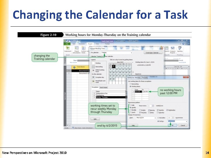 Changing the Calendar for a Task New Perspectives on Microsoft Project 2010 XP 14