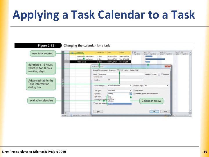 Applying a Task Calendar to a Task. XP New Perspectives on Microsoft Project 2010