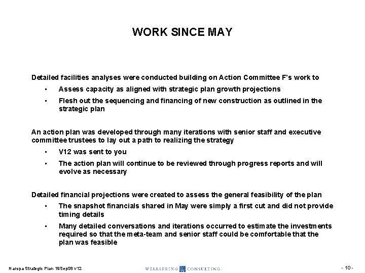 WORK SINCE MAY Detailed facilities analyses were conducted building on Action Committee F’s work WORK SINCE MAY Detailed facilities analyses were conducted building on Action Committee F’s work