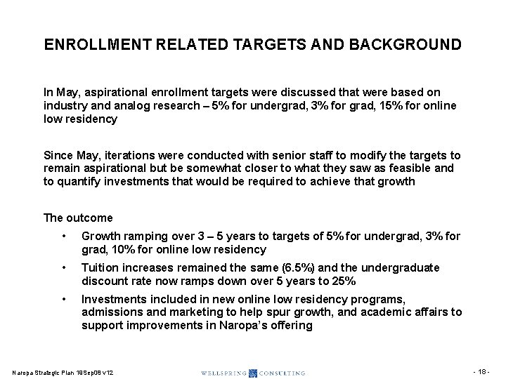 ENROLLMENT RELATED TARGETS AND BACKGROUND In May, aspirational enrollment targets were discussed that were ENROLLMENT RELATED TARGETS AND BACKGROUND In May, aspirational enrollment targets were discussed that were