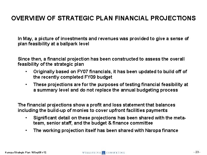 OVERVIEW OF STRATEGIC PLAN FINANCIAL PROJECTIONS In May, a picture of investments and revenues OVERVIEW OF STRATEGIC PLAN FINANCIAL PROJECTIONS In May, a picture of investments and revenues