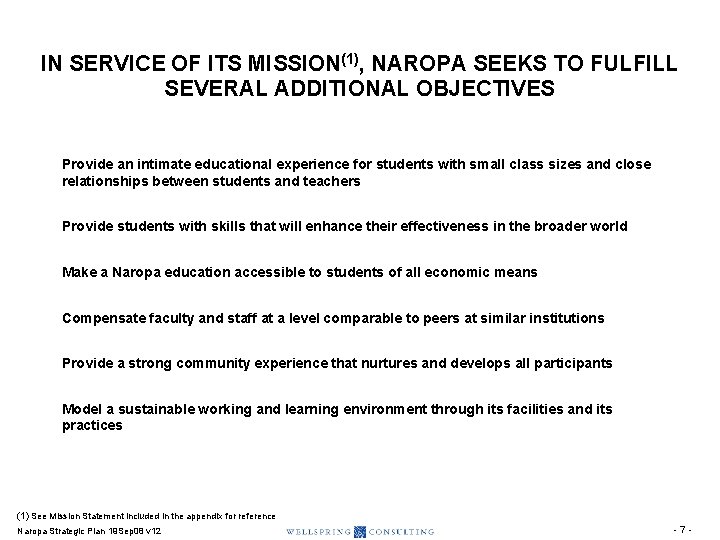 IN SERVICE OF ITS MISSION(1), NAROPA SEEKS TO FULFILL SEVERAL ADDITIONAL OBJECTIVES Provide an IN SERVICE OF ITS MISSION(1), NAROPA SEEKS TO FULFILL SEVERAL ADDITIONAL OBJECTIVES Provide an