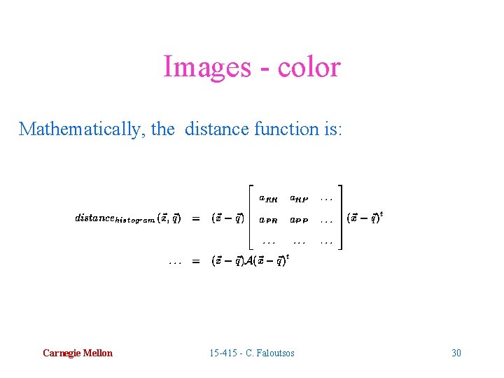 Images - color Mathematically, the distance function is: Carnegie Mellon 15 -415 - C.