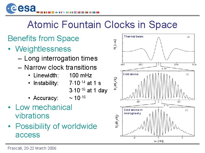 Atomic Fountain Clocks in Space Benefits from Space • Weightlessness Thermal beam – Long