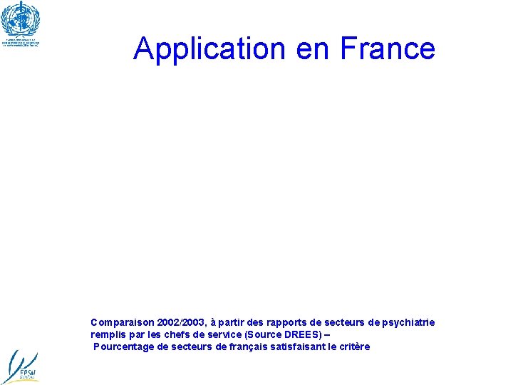 Application en France Comparaison 2002/2003, à partir des rapports de secteurs de psychiatrie remplis