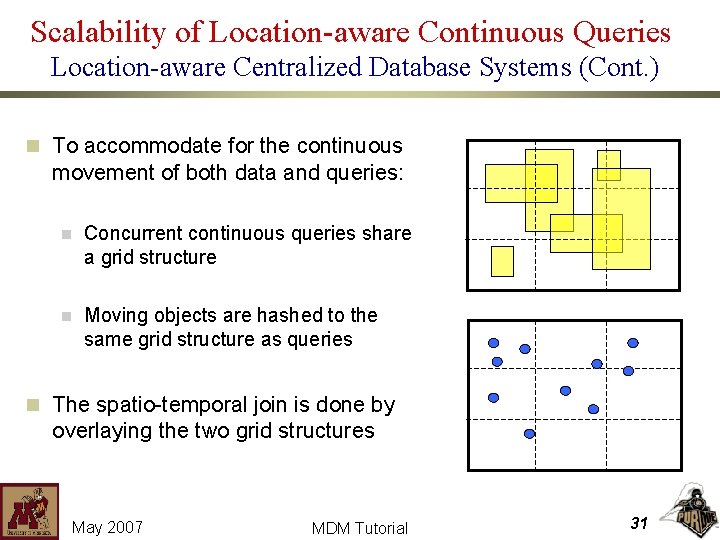 Scalability of Location-aware Continuous Queries Location-aware Centralized Database Systems (Cont. ) n To accommodate