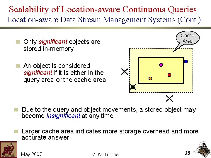 Scalability of Location-aware Continuous Queries Location-aware Data Stream Management Systems (Cont. ) n Only