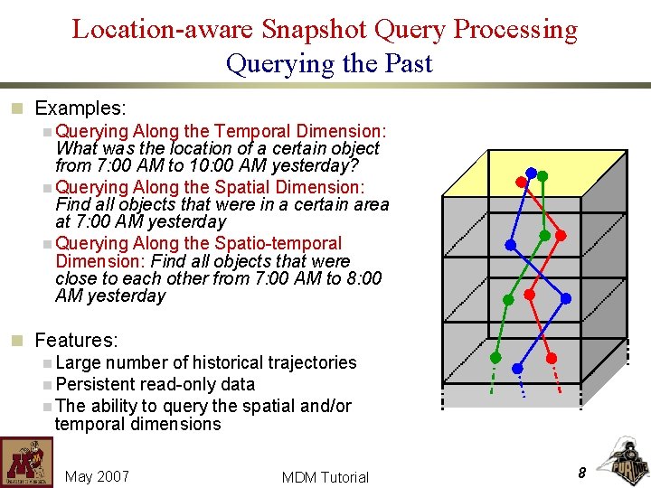 Location-aware Snapshot Query Processing Querying the Past n Examples: n Querying Along the Temporal