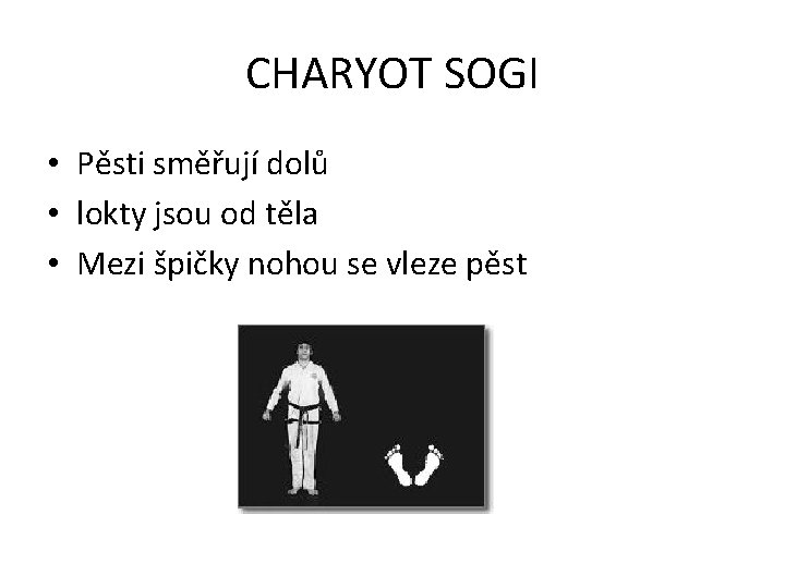 CHARYOT SOGI • Pěsti směřují dolů • lokty jsou od těla • Mezi špičky