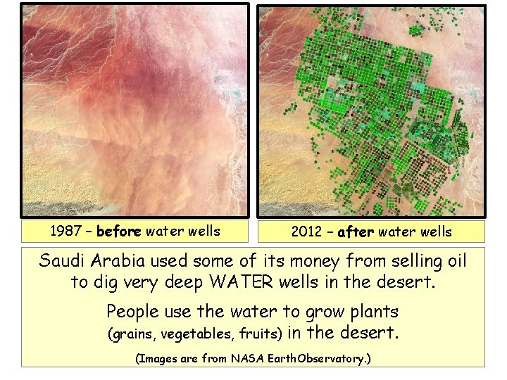 1987 – before water wells 2012 – after water wells Saudi Arabia used some 1987 – before water wells 2012 – after water wells Saudi Arabia used some