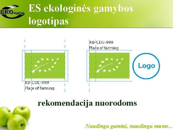 ES ekologinės gamybos logotipas rekomendacija nuorodoms Naudinga gamtai, naudinga mums. . . 