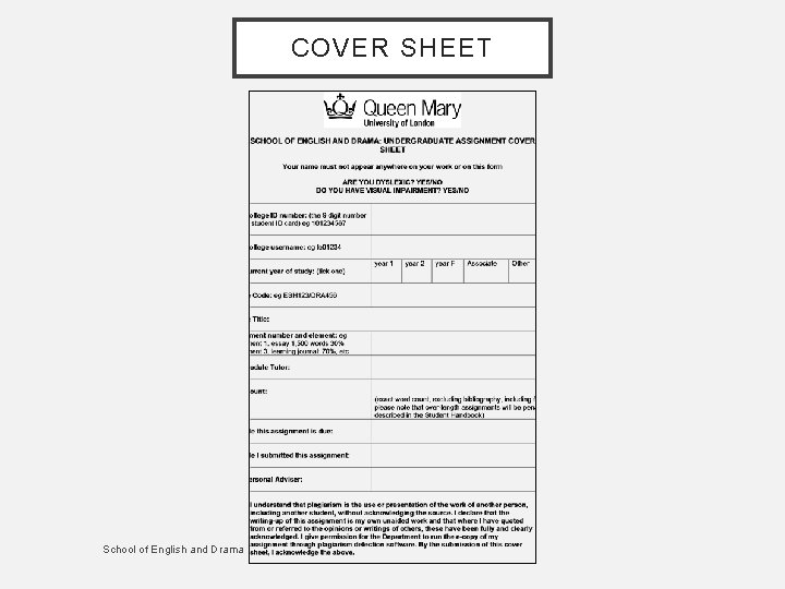 COVER SHEET School of English and Drama 