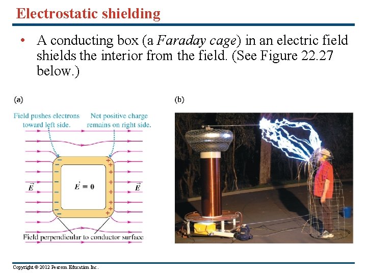 Electrostatic shielding • A conducting box (a Faraday cage) in an electric field shields