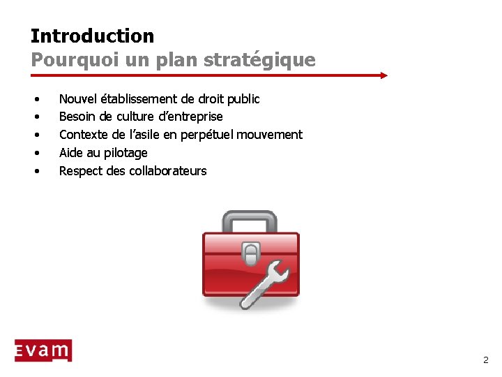 Introduction Pourquoi un plan stratégique • • • Nouvel établissement de droit public Besoin